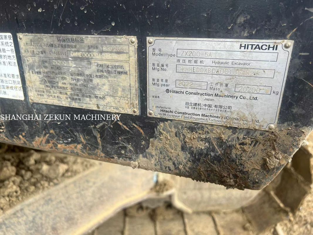 2022 Hitachi ZX200-5A Graafmachine met maximale graafhoogte van 9 en zwenksnelheid van 13,3 tpm, 5500 uur
